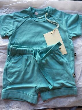 NWT Kyte Baby Teal Bamboo Jersey Short Sleeve Jogger Set 0-3M